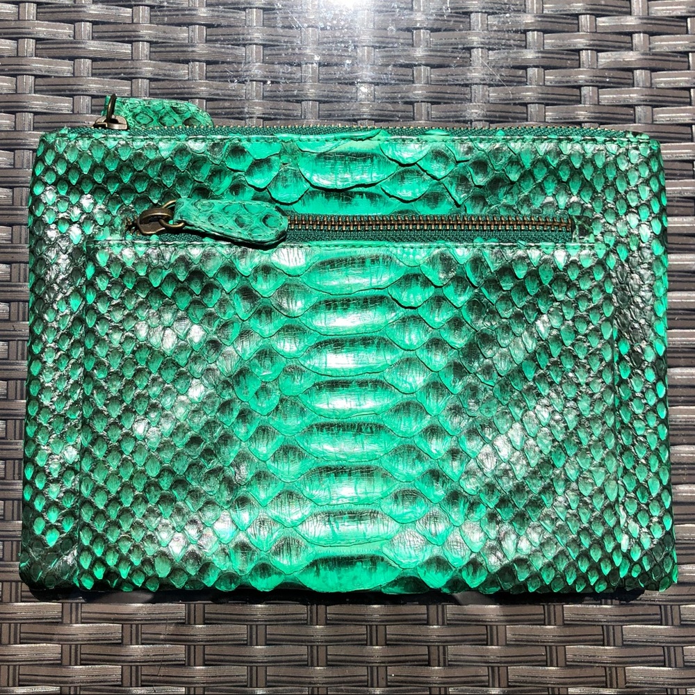Emerald Green Python Clutch With Zippers - image 1